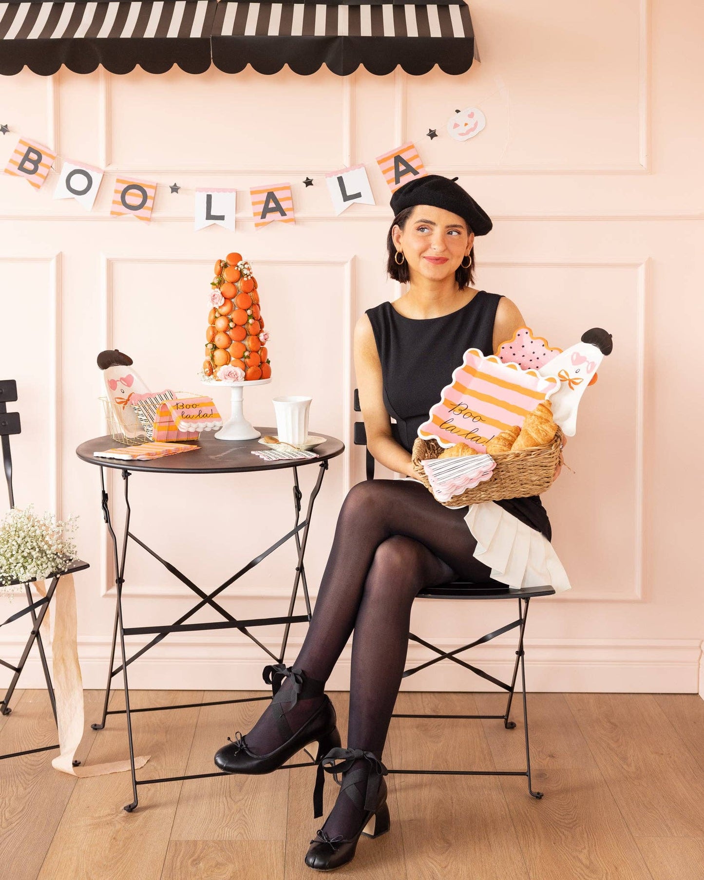 BLL1239 - White & Black Striped Cocktail Napkin - The Party Company